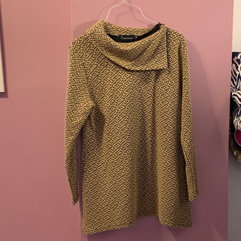 Tan and black sweater with side neck zip